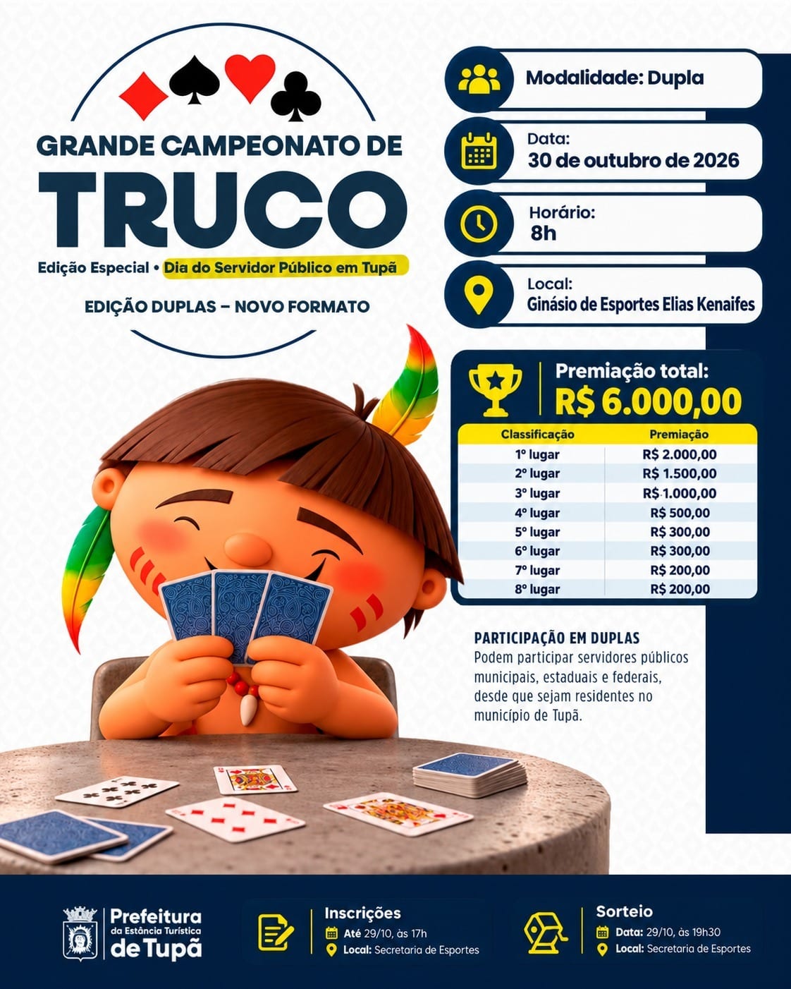 Prefeitura organiza campeonato de truco em duplas para celebrar o Dia do Servidor Público
