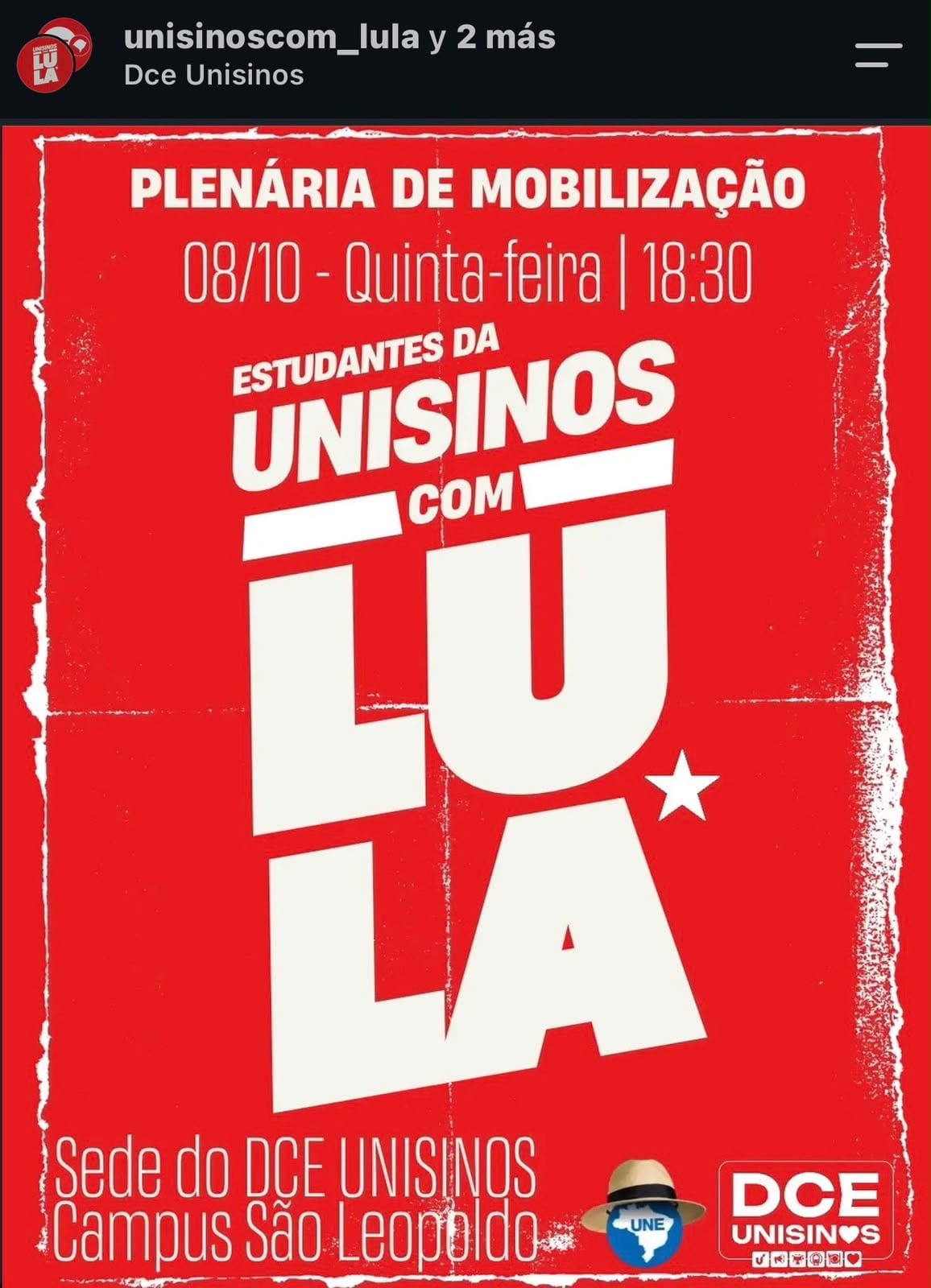 Perfil de apoio a Lula é criado por diretório de estudantes da Unisinos e gera forte reação de alunos que apoiam Flávio