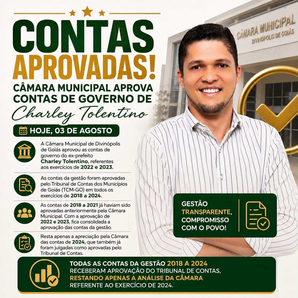 Câmara de Divinópolis aprova contas de ex-prefeito Charley Tolentino