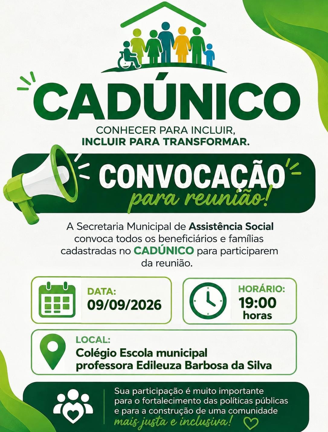 Figueirópolis convoca inscritos no CadÚnico e Bolsa Família para reunião nesta quarta