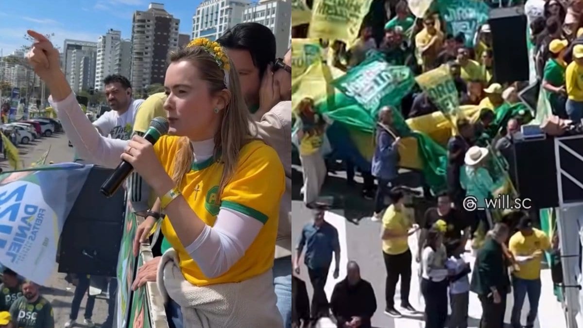 Júlia Zanatta grita “Fora Lula” e “Fora Moraes” em Florianópolis