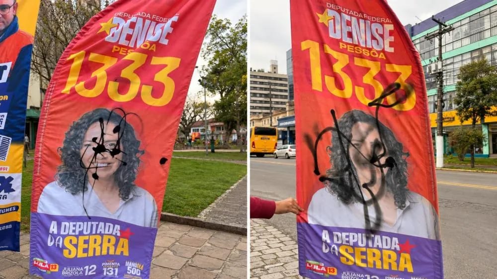 Pichação em material eleitoral é registrada na polícia em Bento
