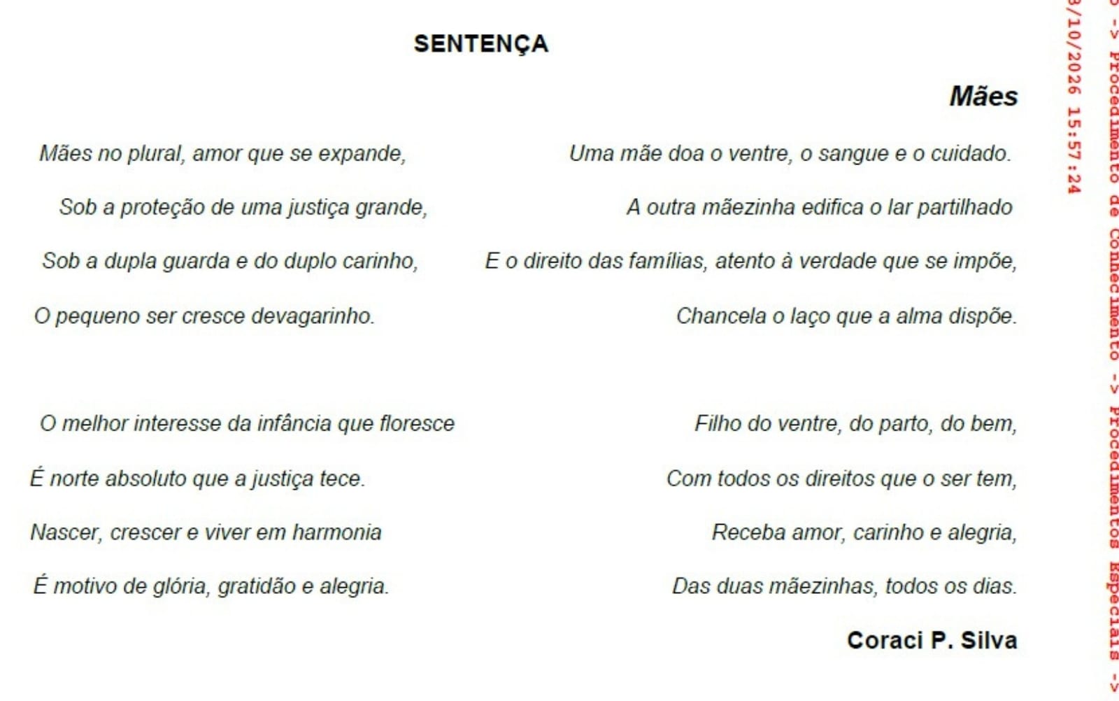 Juíza reconhece dupla maternidade e assina sentença com poema