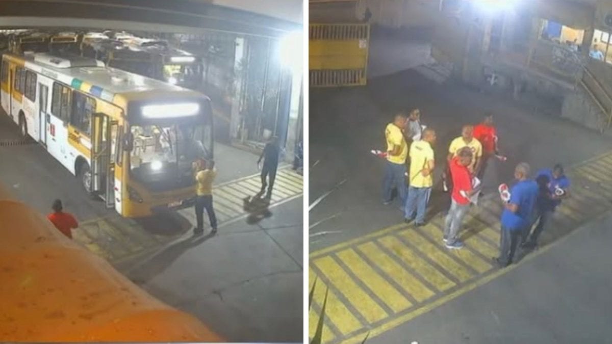 Imagens mostram momento que adesivos do PT são colados em ônibus em Salvador