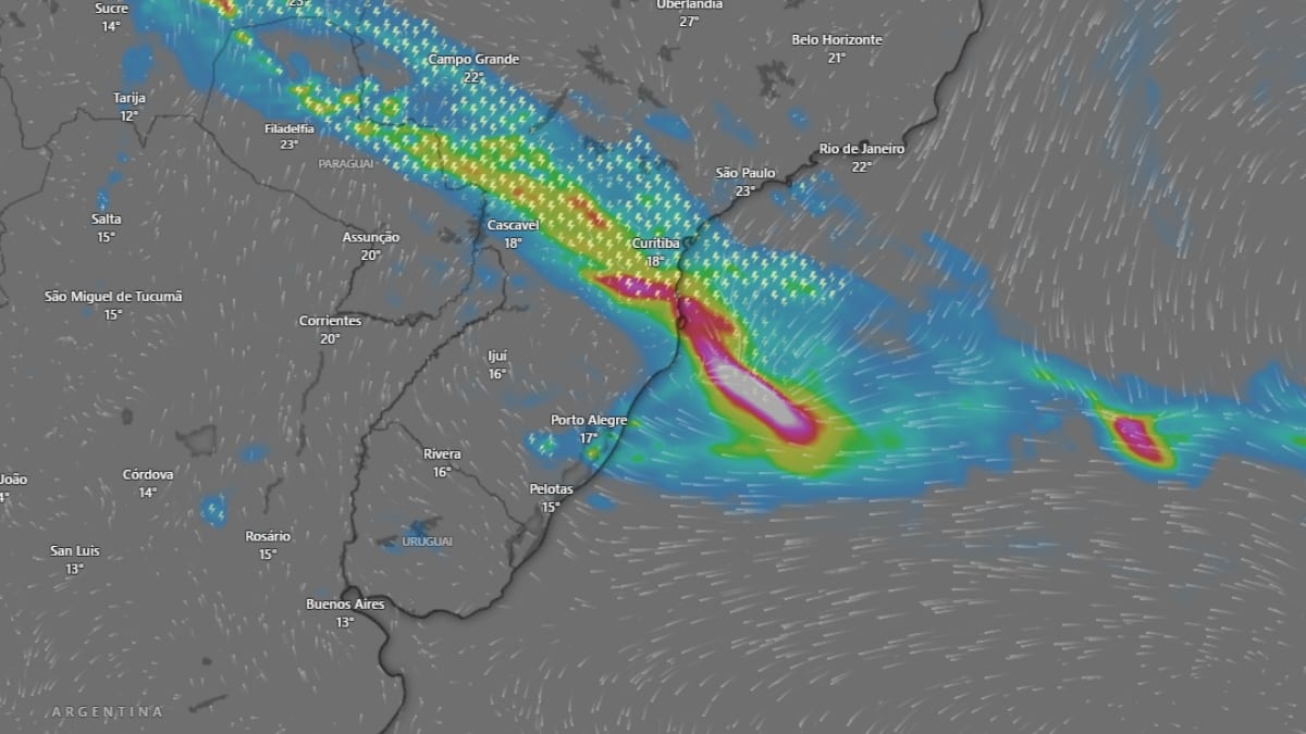 Formação de ciclone extratropical no Sul do Brasil aumenta risco de chuva muito intensa, alagamentos e deslizamentos