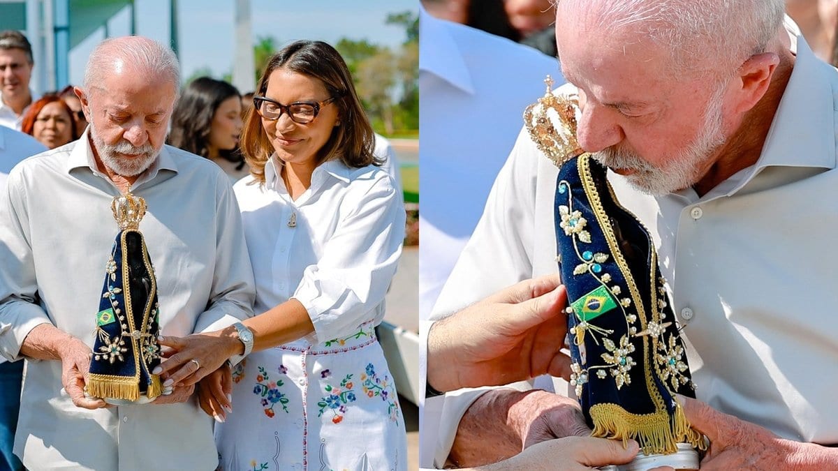 A 13 dias do 2º turno, Lula beija e carrega santa em missa com Janja e diz estar “preparando a vitória”