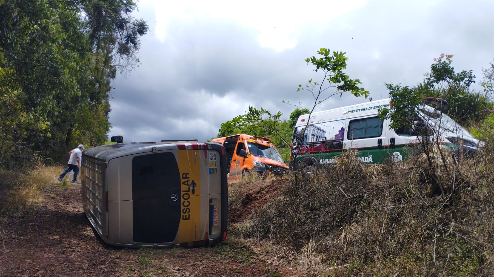 Microônibus escolar tomba entre Erechim e Barão de Cotegipe