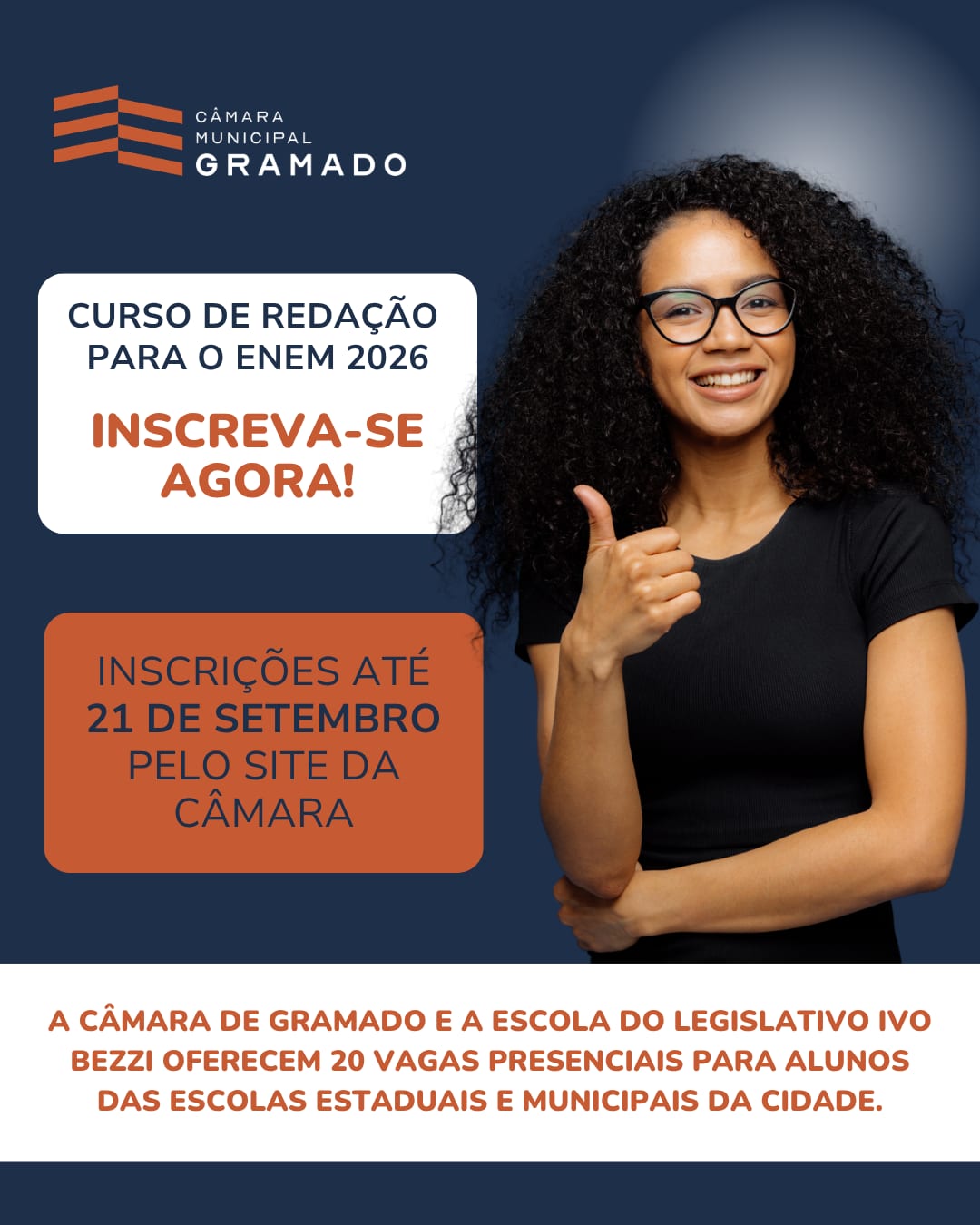 Câmara de Gramado abre inscrições para curso gratuito de redação para o Enem