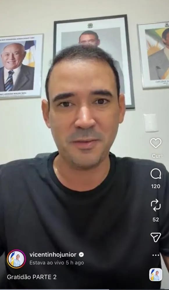 Menos de 24h após convenção, Vicentinho faz live em Palmas