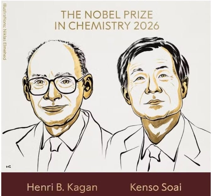 Nobel de Química de 2026 vai para pesquisadores da França e do Japão por descoberta que ajuda a explicar 'assimetria' de