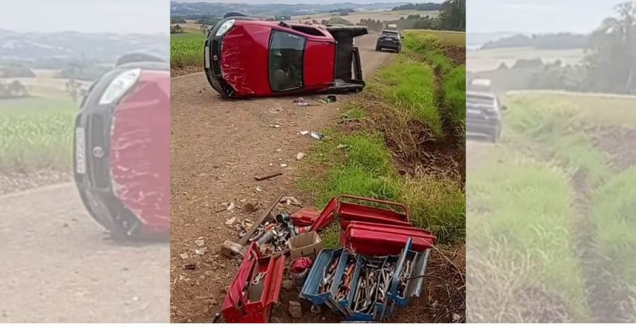 Fiat Strada sai da pista e capota entre Constantina e Engenho Velho; duas pessoas ficam feridas