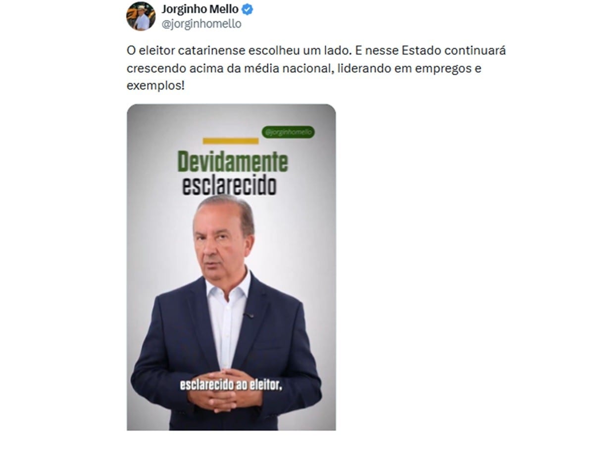 Após carta de Flávio Bolsonaro, Jorginho Mello diz que 'não é hora de aprofundar feridas' e fala em respeitar resultado