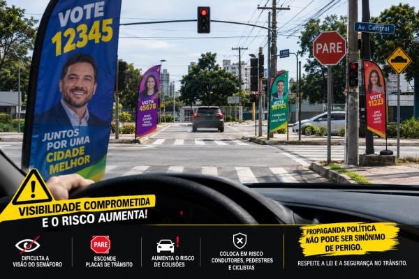 Wind banners em calçadas e esquinas viram alvo por risco em cruzamentos