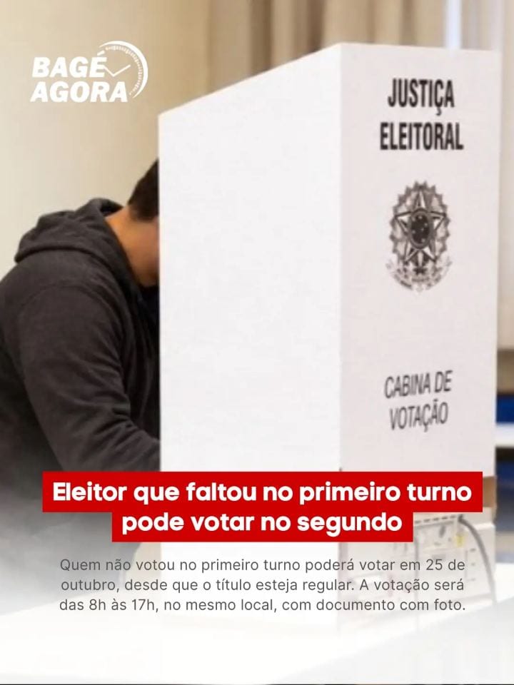 Quem faltou no 1º turno pode votar no 2º turno em 25 de outubro