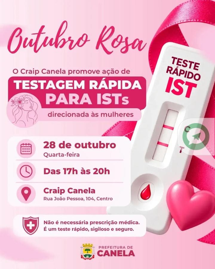 Em alusão à campanha Outubro Rosa, a Prefeitura de Canela promove, nesta quarta-feira (28), uma ação especial de testage