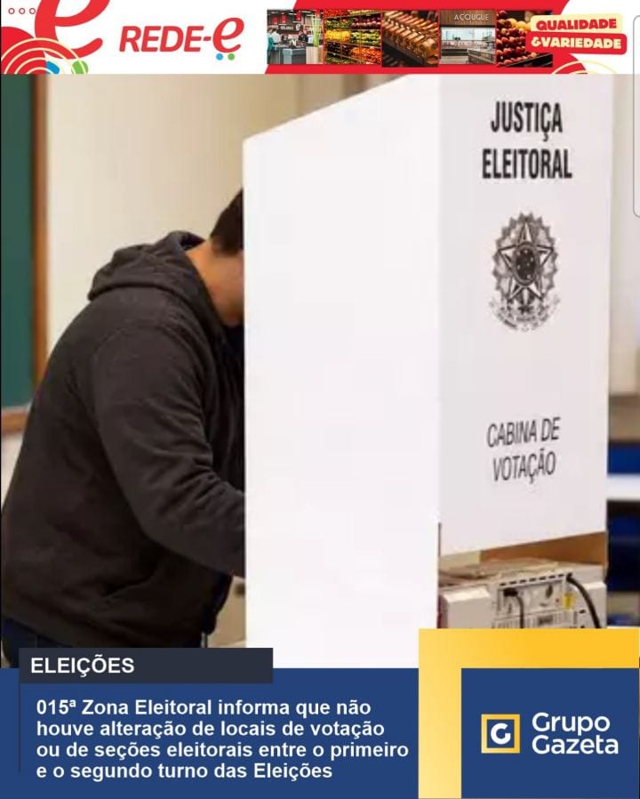 015ª Zona Eleitoral: locais e seções não mudam para o 2º turno
