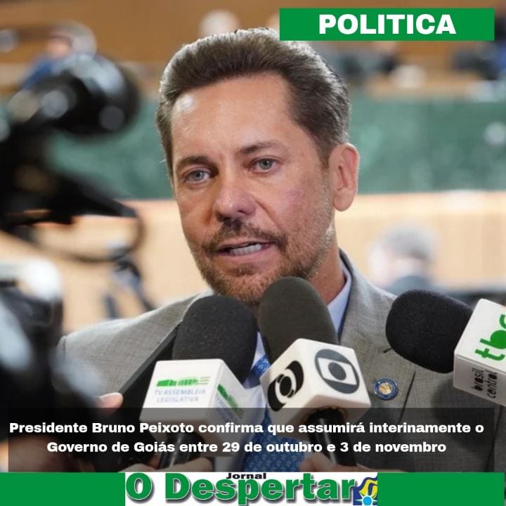 O presidente da Assembleia Legislativa de Goiás (Alego), deputado Bruno Peixoto (UB), confirmou que assumirá interinamen