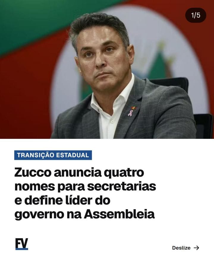 TRANSIÇÃO ESTADUAL | Zucco anuncia secretários e líder da bancada na Assembleia Legislativa