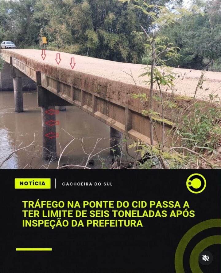 A Prefeitura de Cachoeira do Sul determinou de forma preventiva a restrição de peso na Ponte Cid I, na região de Irapuá.