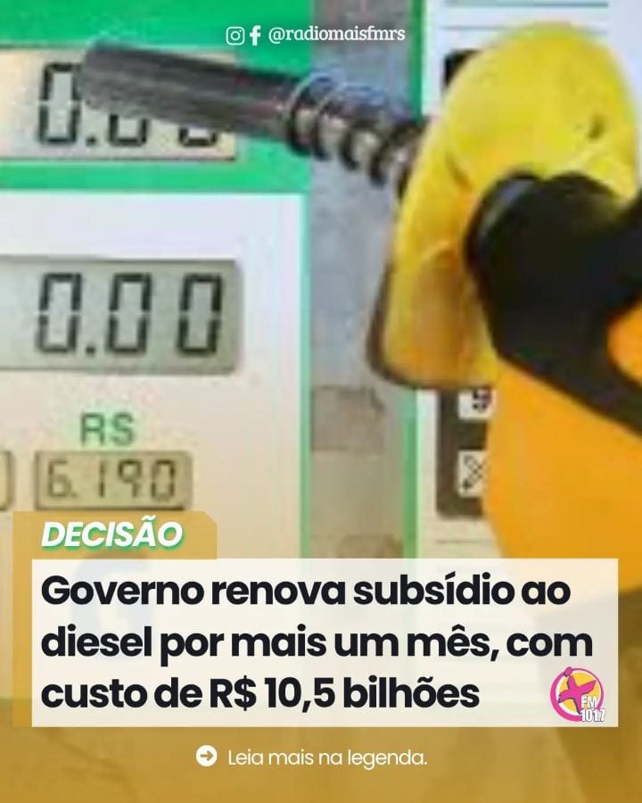 O governo federal anunciou a prorrogação, por mais um mês, da subvenção de R$ 2,12 por litro de diesel.