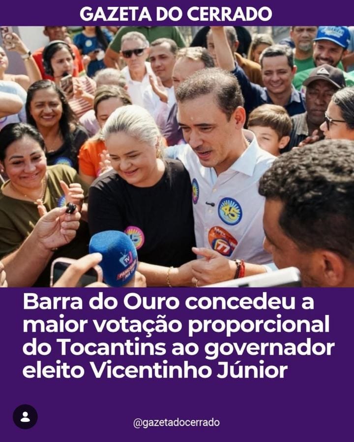Barra do Ouro, no Norte do Tocantins, foi o município tocantinense que concedeu a maior votação proporcional ao governad