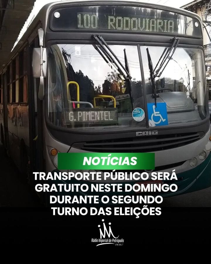 Os ônibus do transporte público terão tarifa gratuita neste domingo, dia 25, em razão do segundo turno das eleições de 2