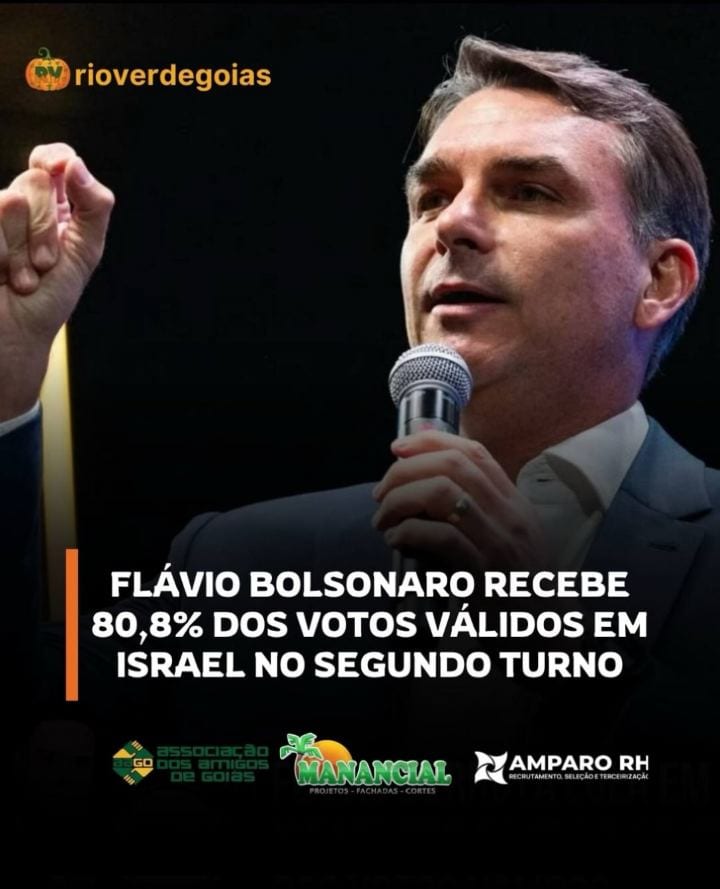 Flávio Bolsonaro (PL) venceu Luiz Inácio Lula da Silva (PT) em Israel no segundo turno das eleições presidenciais, reali