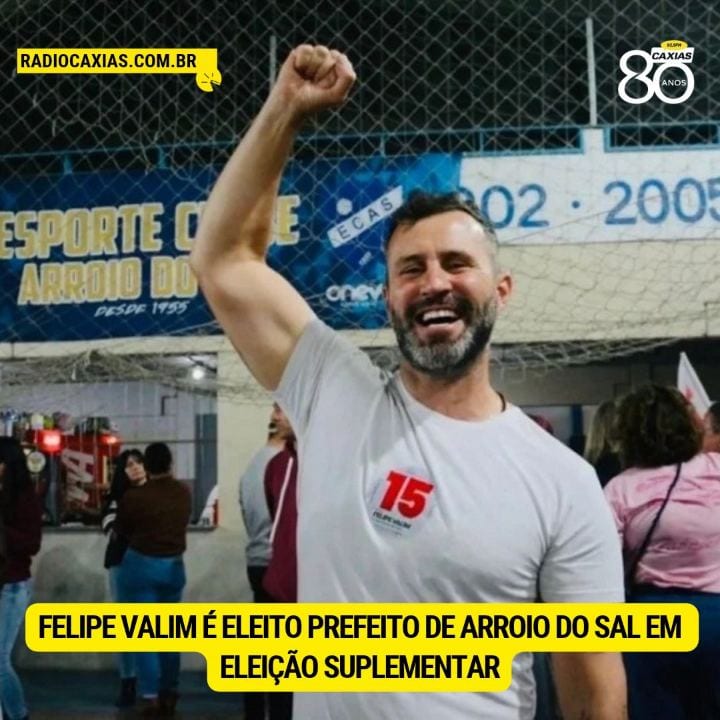 O candidato Felipe Valim (MDB) foi eleito prefeito de Arroio do Sal neste domingo (25), ao lado do vice-prefeito José Lu