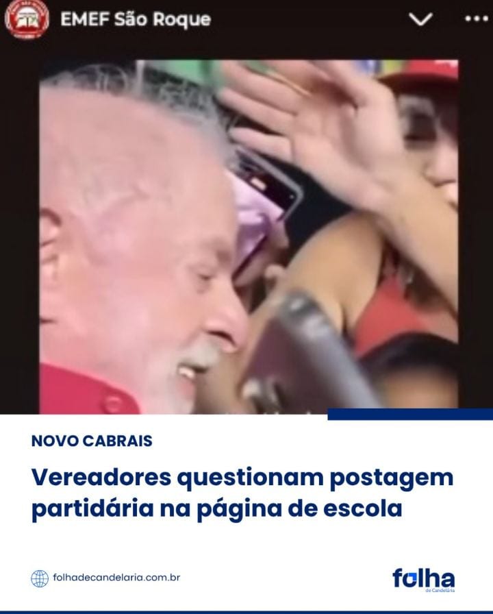 Vereadores questionam postagem partidária na página de escola