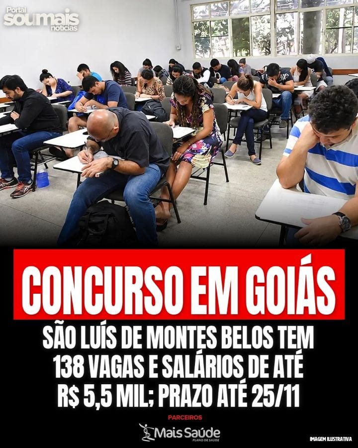 Concurso em Goiás: a Prefeitura de São Luís de Montes Belos abriu 138 vagas imediatas e mais 690 para cadastro reserva.