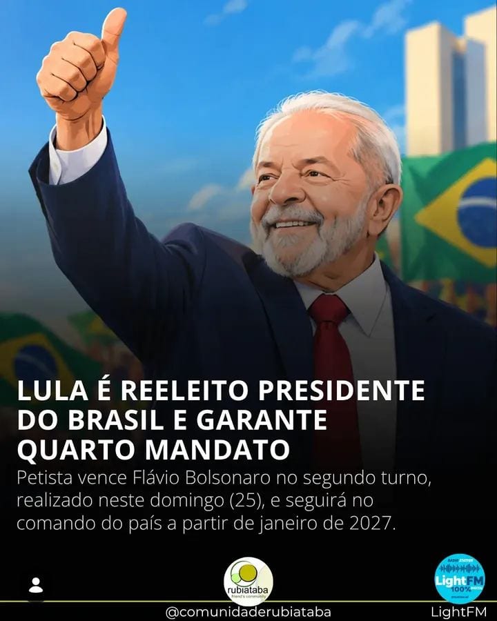 Luiz Inácio Lula da Silva (PT) foi reeleito presidente da República neste domingo (25), após vencer o segundo turno das