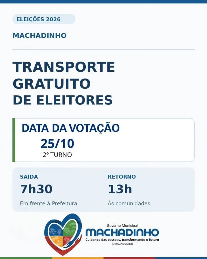 Machadinho oferecerá transporte gratuito a eleitores em 25 de outubro