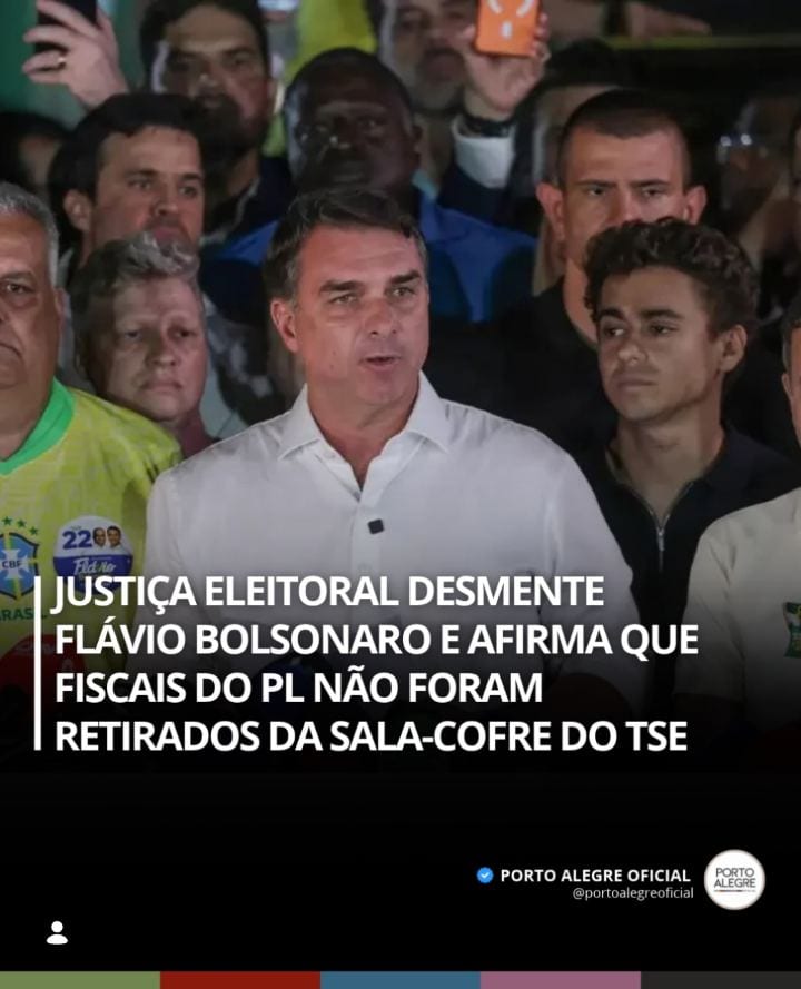 Justiça Eleitoral desmente Flávio Bolsonaro e afirma que fiscais do PL não foram retirados da sala-cofre do TSE
