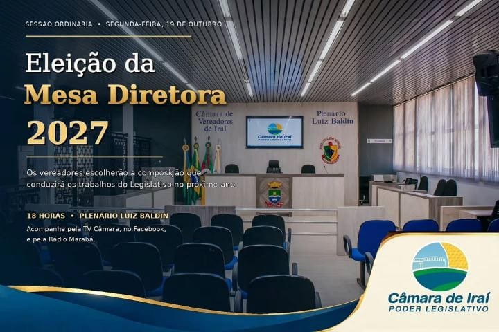 Câmara de Iraí vota nesta segunda a Mesa Diretora de 2027