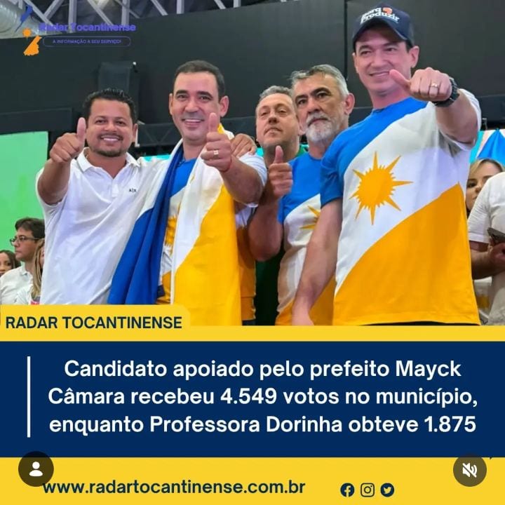 Candidato apoiado pelo prefeito Mayck Câmara recebeu 4.549 votos no município, enquanto Professora Dorinha obteve 1.875