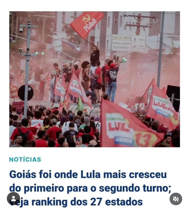 Goiás lidera crescimento de Lula no país - Goiás registrou o maior ganho de Lula (PT) em pontos percentuais dos votos vá