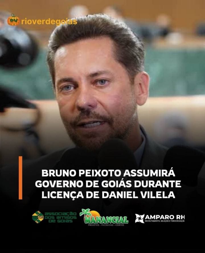 O presidente da Assembleia Legislativa de Goiás (Alego), Bruno Peixoto (União Brasil), assumirá interinamente o Governo