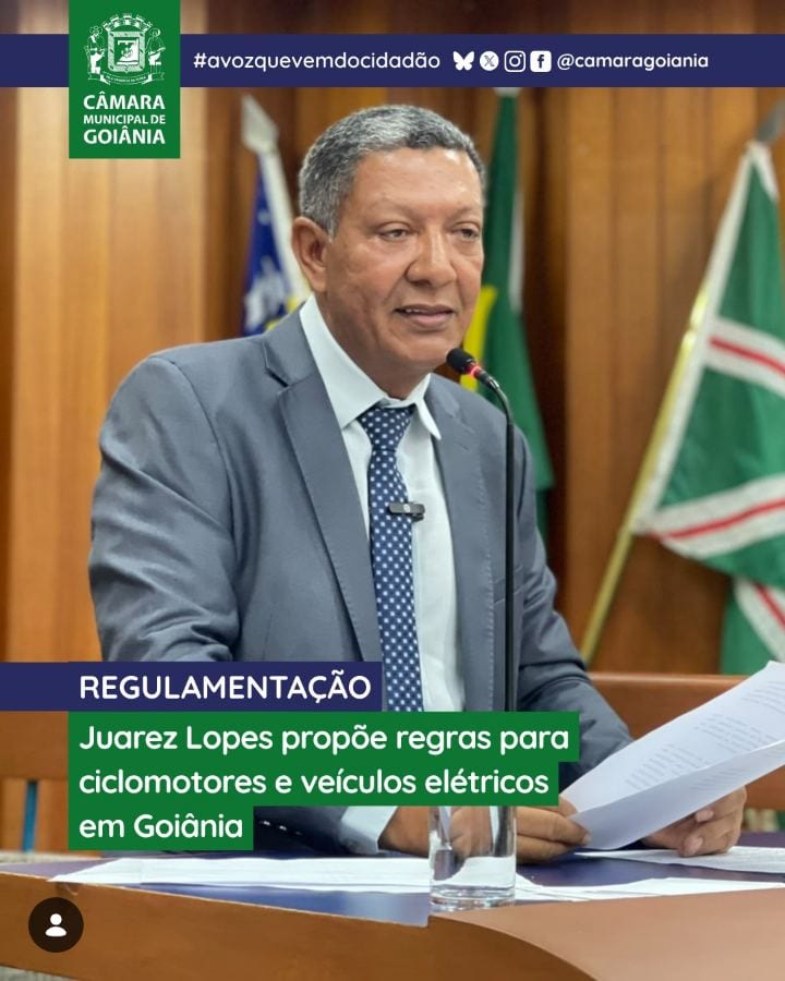 Juarez Lopes apresenta PL 480/2026 para regular ciclomotores em Goiânia