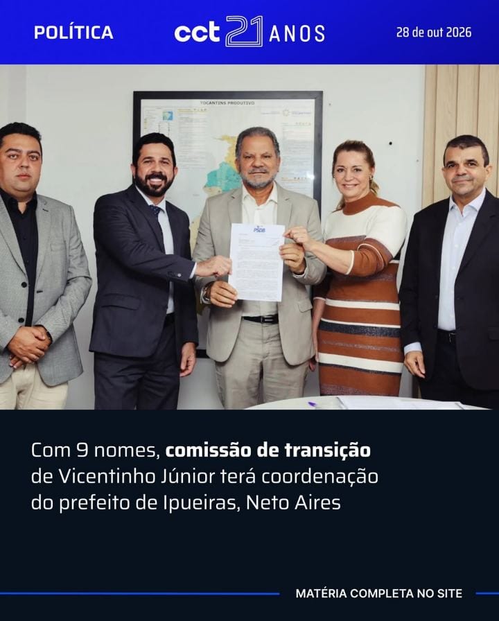 O governador eleito do Tocantins, Vicentinho Júnior (PSDB), oficializou a entrega do ofício com os nove integrantes da e