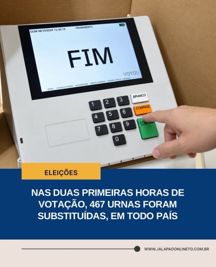 Nas primeiras duas horas de votação, de 8h às 10h, o Tribunal Superior Eleitoral (TSE) informou em boletim que 467 urnas