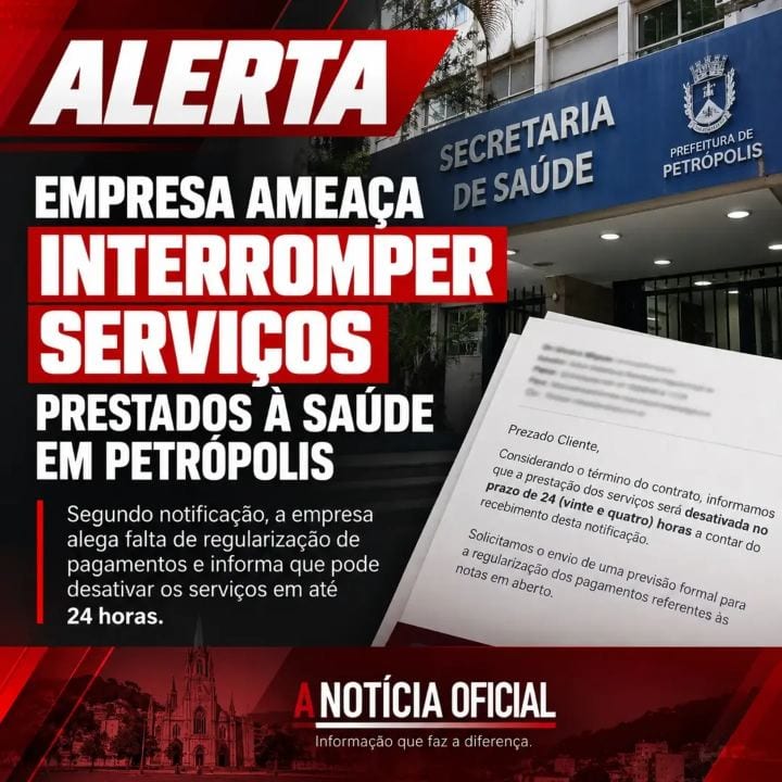 EMPRESA DE TELEFONIA COMUNICA INTERRUPÇÃO DE SERVIÇOS À SECRETARIA DE SAÚDE DE PETRÓPOLIS