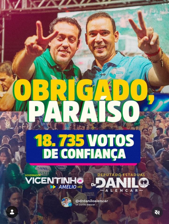 Minha gratidão a cada cidadão de Paraíso do Tocantins que depositou seu voto de confiança em Vicentinho Júnior para gove