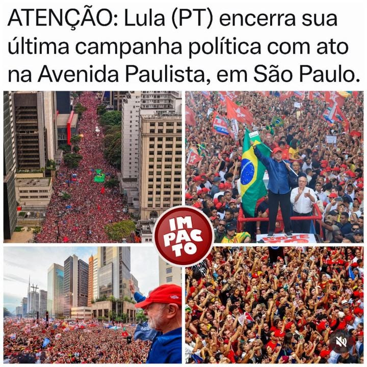 O presidente Luiz Inácio Lula da Silva (PT) encerrou, neste sábado (24), sua campanha eleitoral com um grande ato na Ave