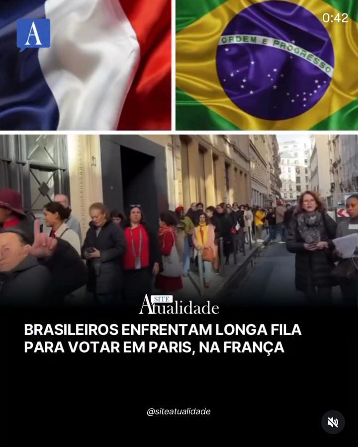 Brasileiros que estão na capital francesa enfrentam uma longa fila no local de votação neste domingo (25).