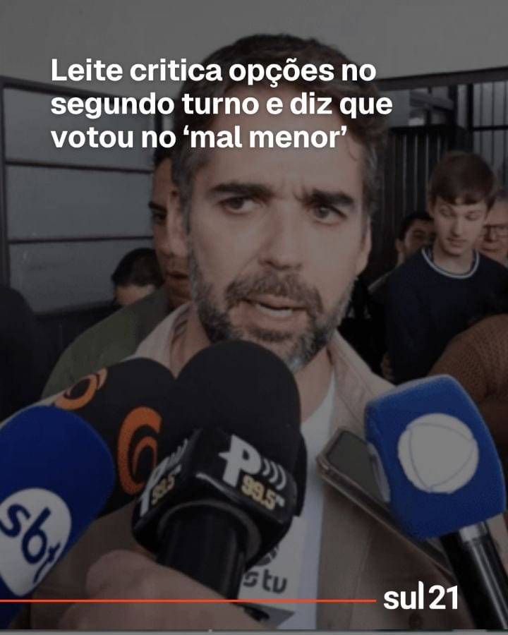 O governador Eduardo Leite (PSD) não abriu seu voto durante coletiva de imprensa que concedeu após votar em Pelotas, sua
