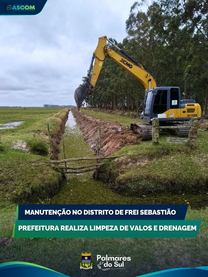 Palmares do Sul limpa valos e faz drenagem pluvial em Frei Sebastião