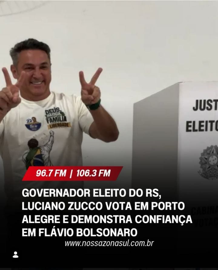 Luciano Zucco vota em Porto Alegre e demonstra confiança na vitória de Flávio Bolsonaro.