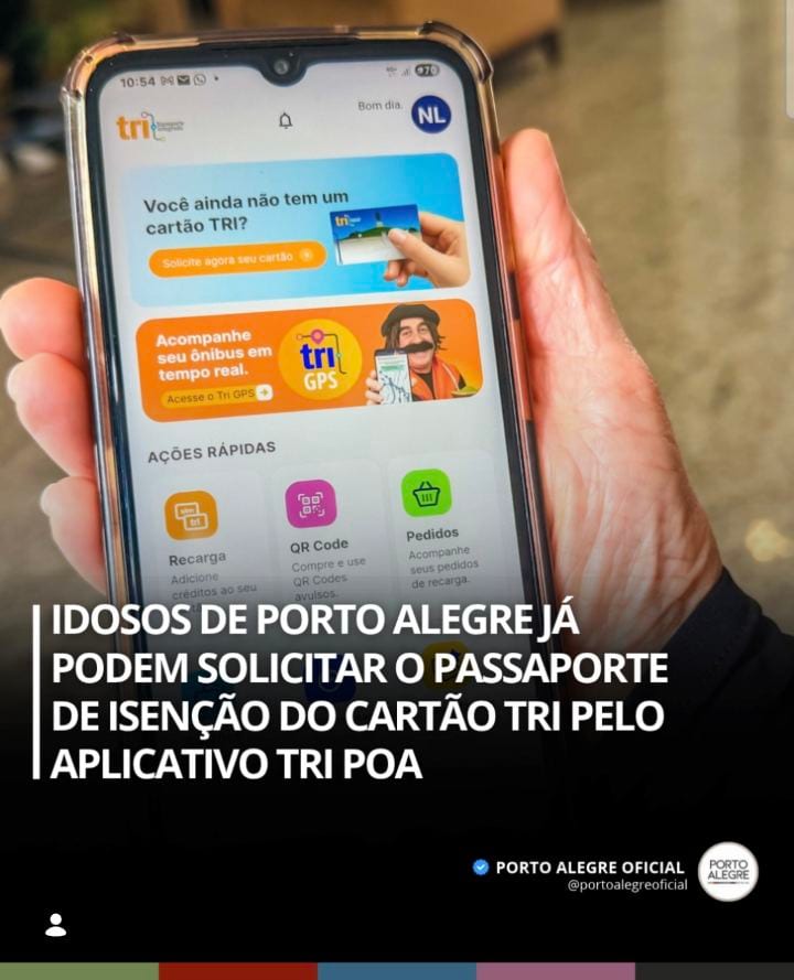 Idosos de Porto Alegre já podem solicitar o Passaporte de Isenção do Cartão TRI pelo aplicativo TRI POA