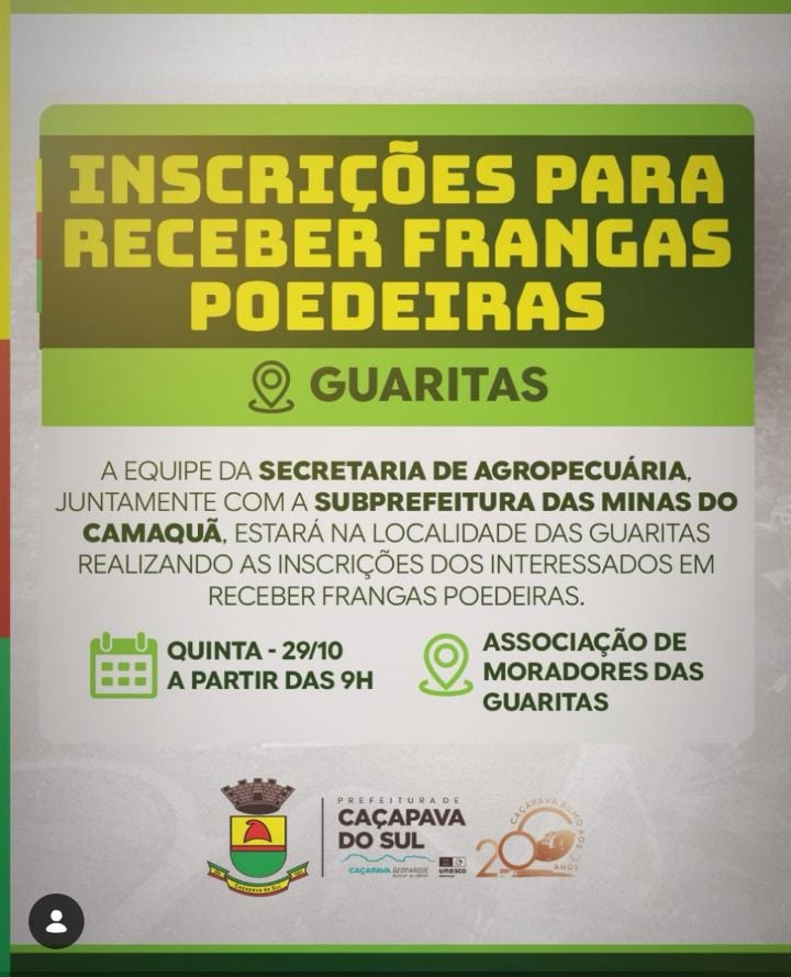 A Secretaria de Agropecuária, em parceria com a Subprefeitura das Minas do Camaquã, realizará as inscrições para interes