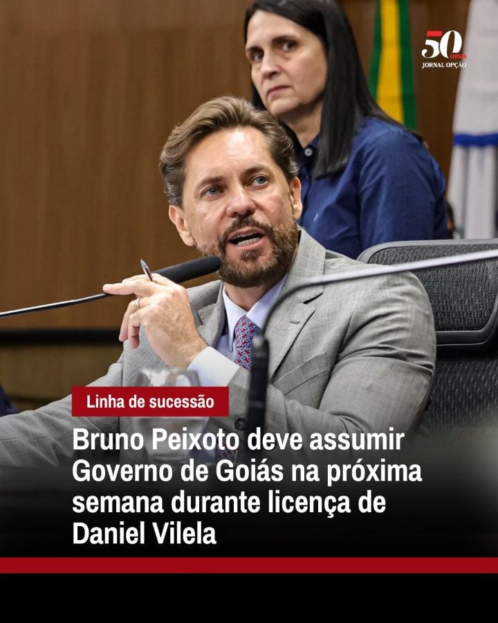 O presidente da Assembleia Legislativa de Goiás (Alego), Bruno Peixoto (União Brasil), deve assumir interinamente o Gove